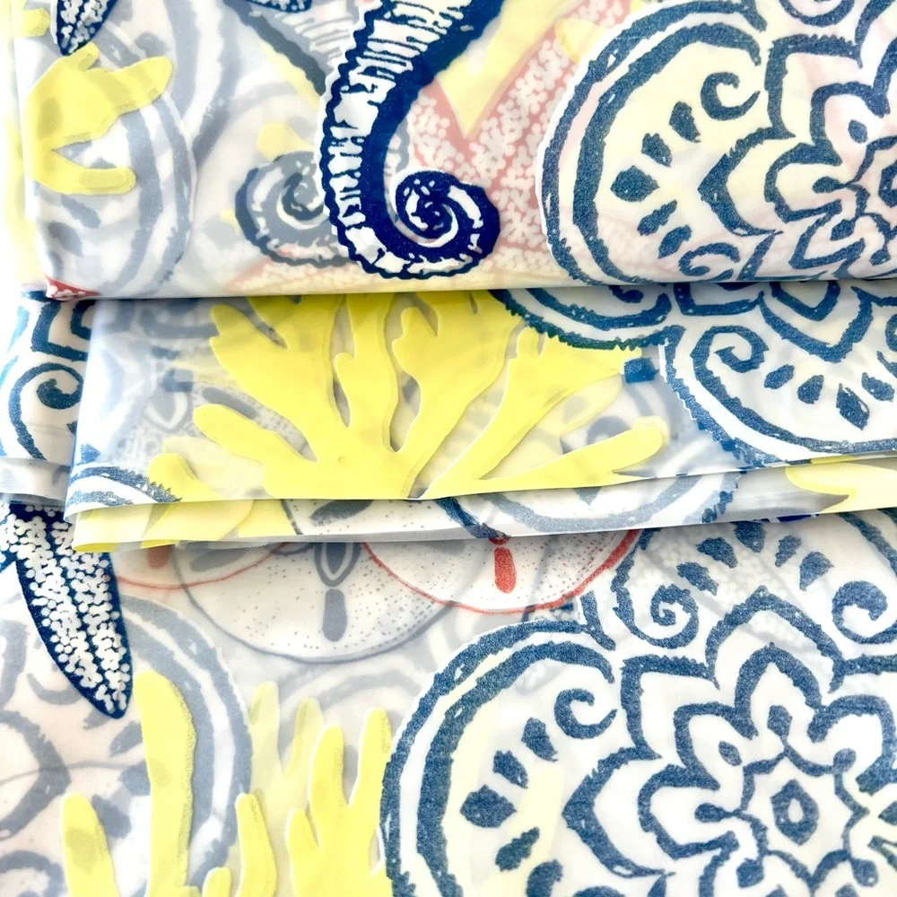 Amalfi Coast Blue Medallions Peva Shower Curtain Shells Seahorse Coral Lemon